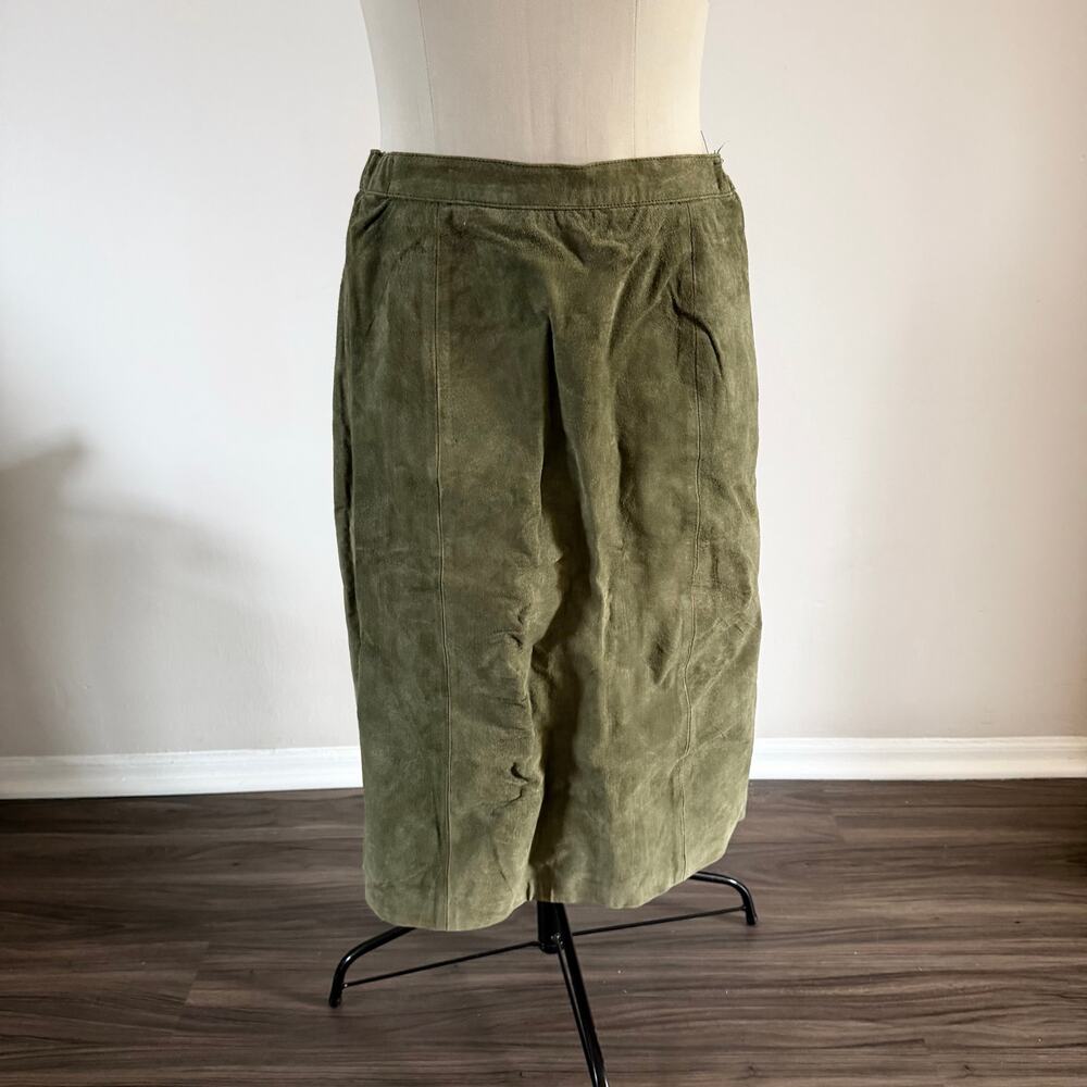 NWT Deerskin Vintage 80s Green Genuine Leather Skirt Sz 16 Stretch Waist